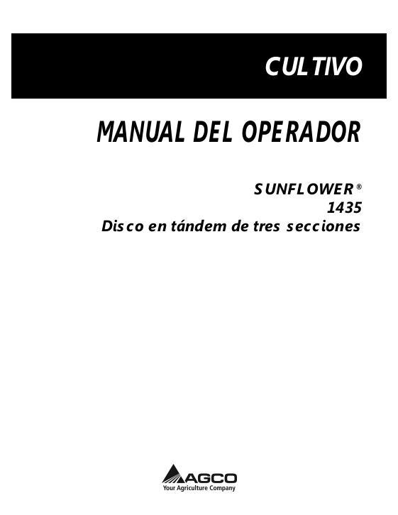 AGCO 1435 Disc Harrow (3 section tandem) Operator Manual 9971116SNF Spanish