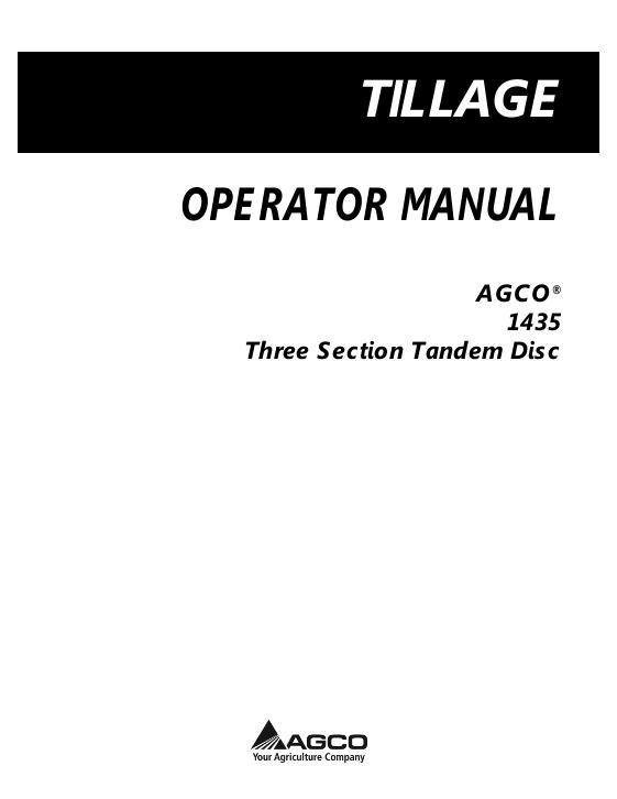 AGCO 1435 Tandem Disc (3 section) Operator Manual 9971046ABJ English