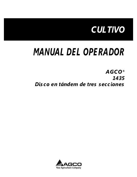 AGCO 1435 Tandem Disc Harrow Operator Manual 9971116ABF Spanish