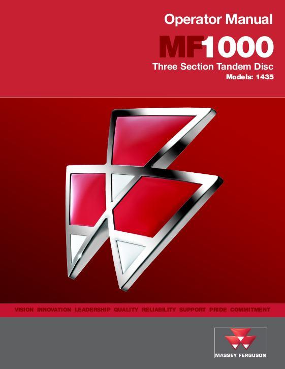 AGCO 1435 Tandem Disc Harrow (three section) Operator Manual 9971046MFK English