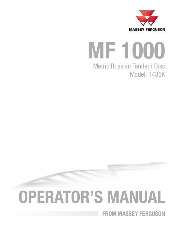 AGCO 1435K Tandem Disc Harrow (for Russia, metric) Operator Manual 9971395MFB English