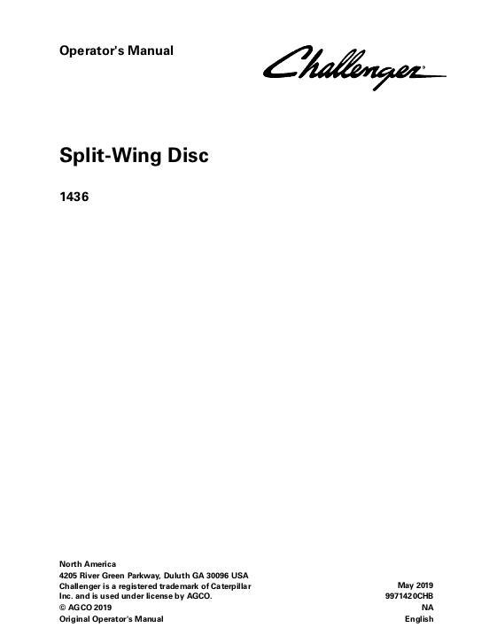 AGCO 1436 Disc Harrow (split wing) Operator Manual 9971420CHB English