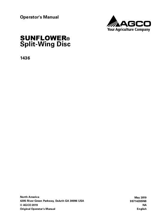 AGCO 1436 Disc Harrow (split wing) Operator Manual 9971420SNB English
