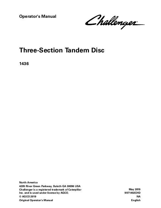 AGCO 1436 Disc Harrow (three section) Operator Manual 9971402CHD English