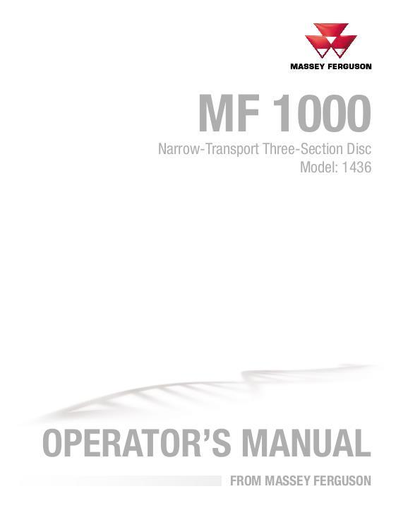 AGCO 1436 NT Disc (narrow transport, three section) Operator Manual 9971513MFA English