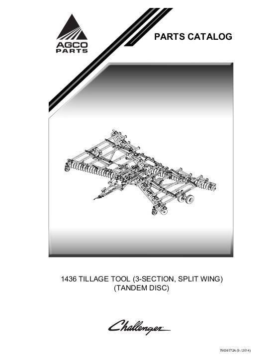 AGCO 1436 Tandem Disc (3 section, split wing) Parts Book 79036772A English