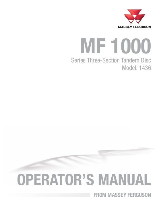 AGCO 1436 Tandem Disc (three section) Operator Manual 9971402MFD English
