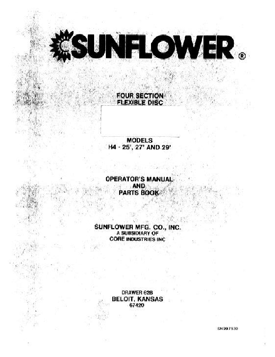 AGCO 1440 Disc Harrow (model H4, 4 section, 25, 27, & 29 ft) Operator Manual SN997530 English
