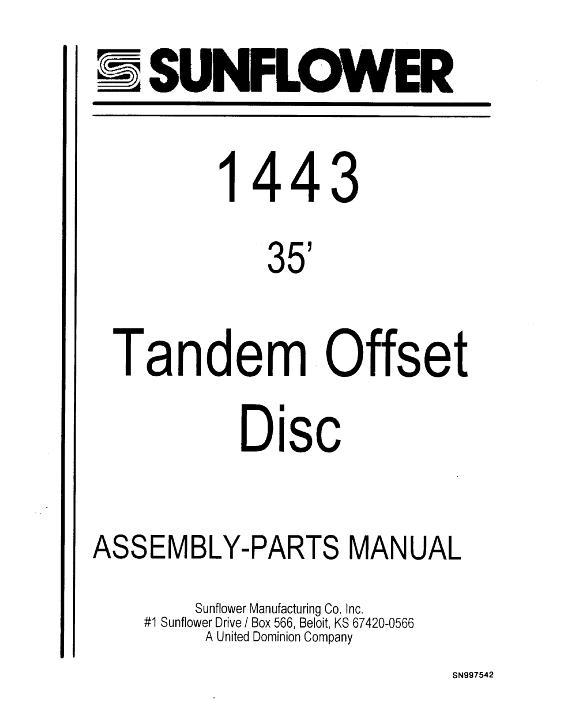 AGCO 1443 Disc Harrow (offset, 35 ft) Operator Manual SN997542 English