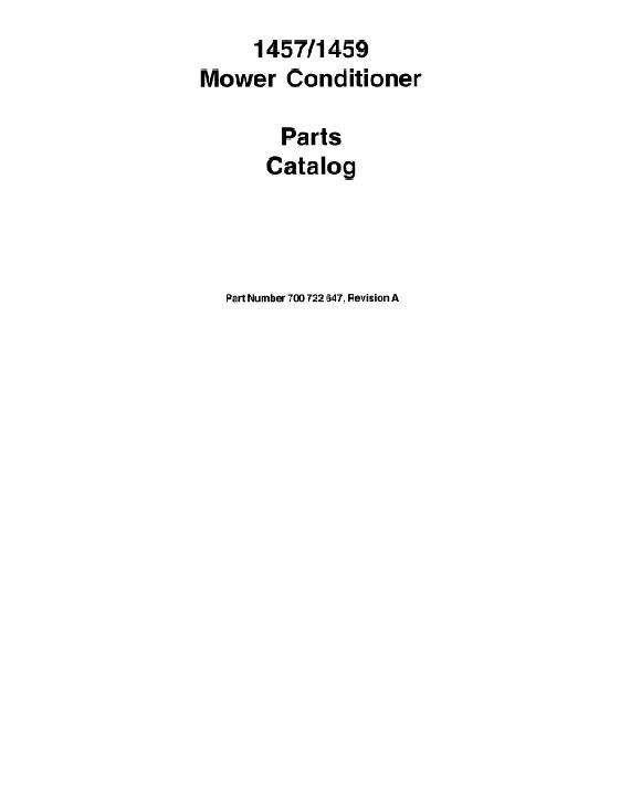 AGCO 1457 1459 Mower Conditioner (prior to sn HR53999) Parts Book 700722647A English