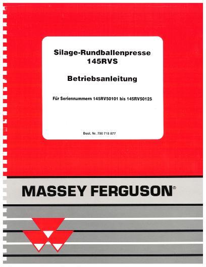 AGCO 145RVS Baler (eff sn 145RVS50101-50125, 2010, CE) Operator Manual 700715877B German
