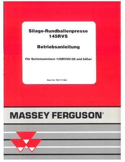 AGCO 145RVS Baler (eff sn 145RVS50126, 1998, CE) Operator Manual 700717004A German