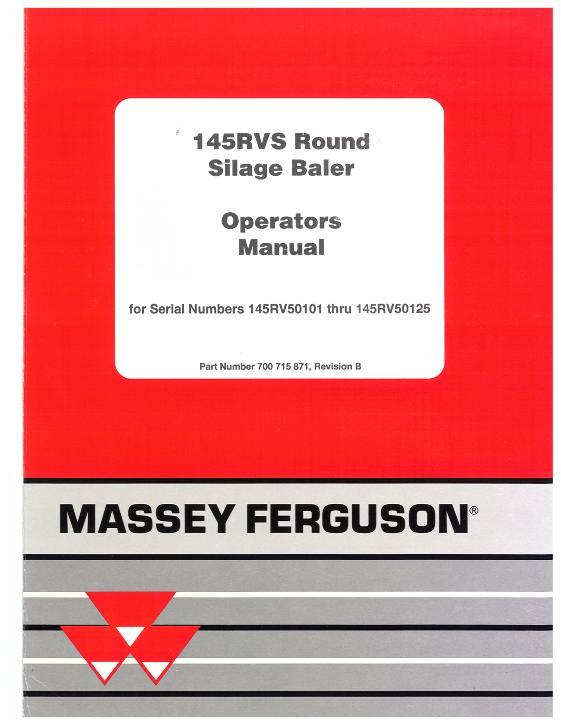 AGCO 145RVS Round Baler (silage, CE) Operator Manual 700715871B Multiple