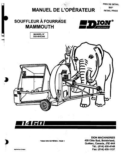 AGCO 1460 Forage Blower (Mammouth) Operator Manual S5598E340 French