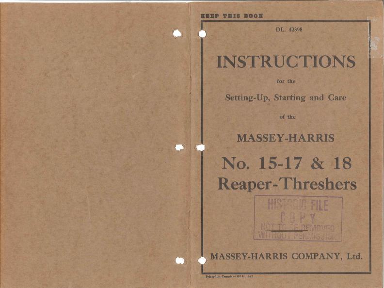 AGCO 15 17 18 Reaper Thresher Combine (pull type) Operator Manual DL42398 English