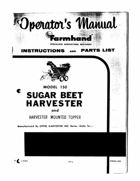 AGCO 150 Beet Harvester & Topper (1962) Operator Manual FS554962 English