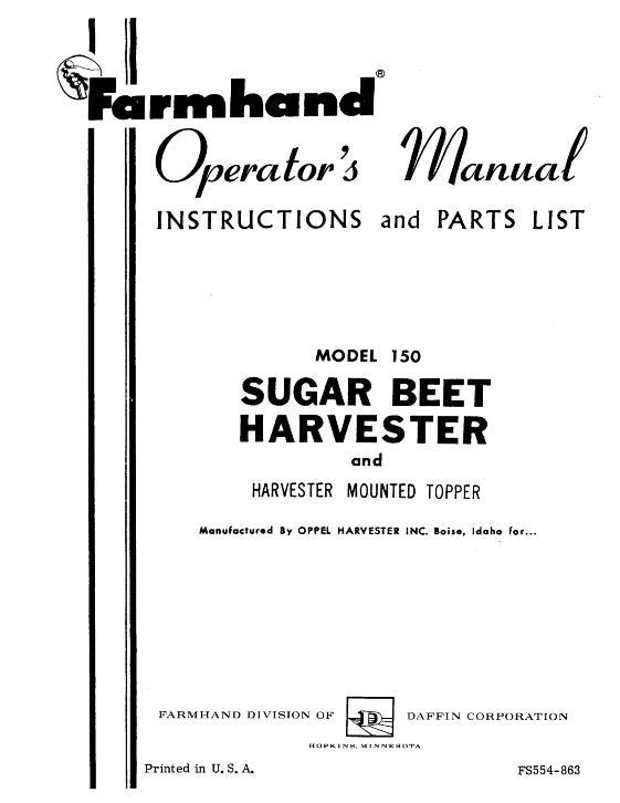 AGCO 150 Beet Harvester & Topper (1963) Operator Manual FS554863 English