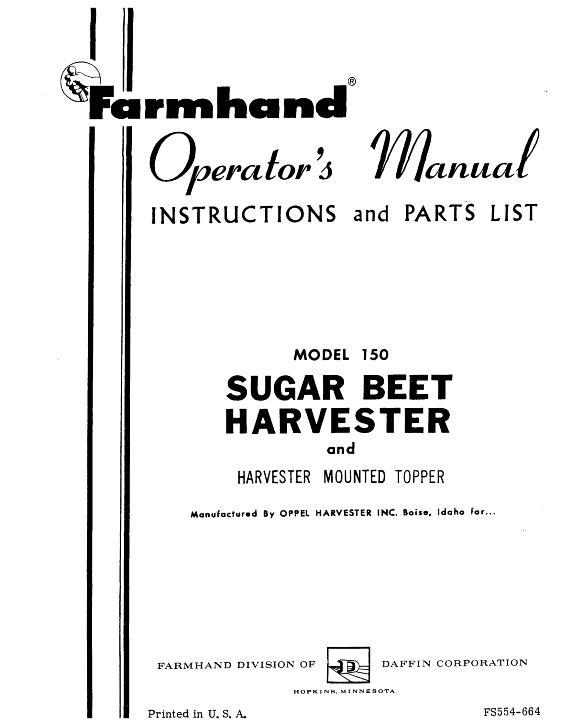 AGCO 150 Beet Harvester & Topper (1964) Operator Manual FS554664 English