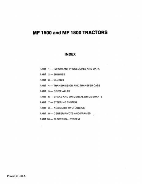 AGCO 1500 1800 Tractor (packet) Service Manual 1448995M1 English