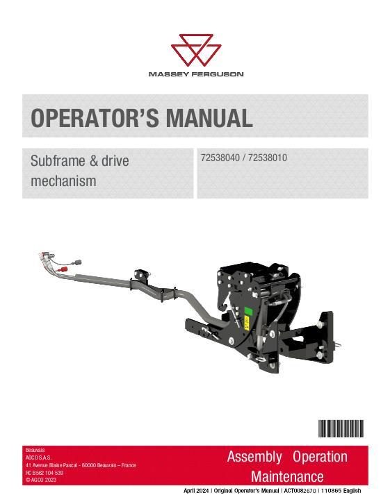 AGCO 1500 and 1m25 Series OPERATOR MANUAL Operator Manual ACT0082670 English