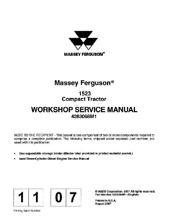 AGCO 1523 Compact Tractor (packet) Service Manual 4283068M1 English