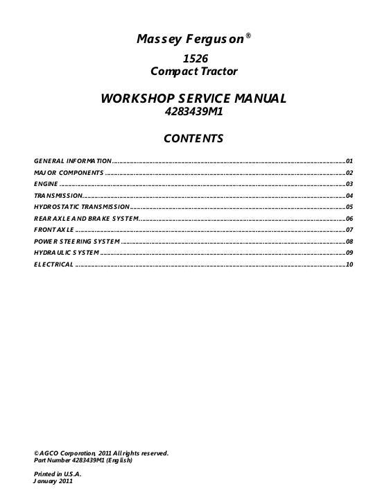 AGCO 1526 Compact Tractor (packet) Service Manual 4283439M1 English