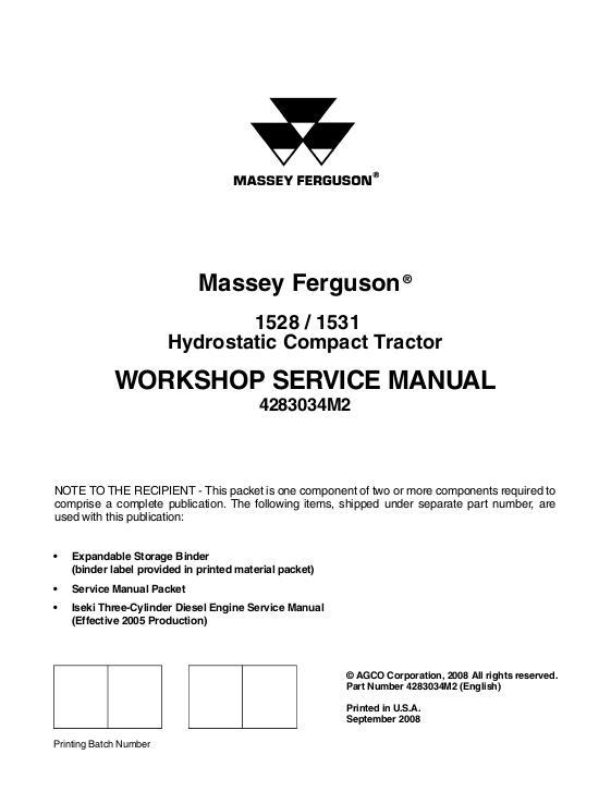 AGCO 1528 1531 Compact Tractor (hydro transmission) (packet) Service Manual 4283034M2 English