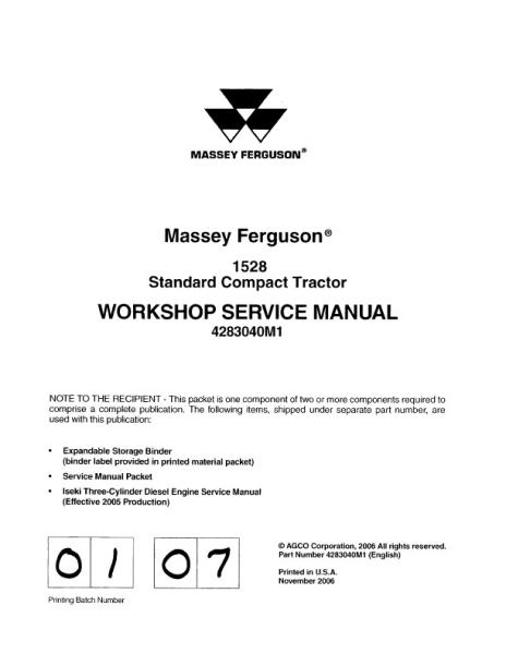 AGCO 1528 Compact Tractor (standard transmission) (packet) Service Manual 4283040M1 English