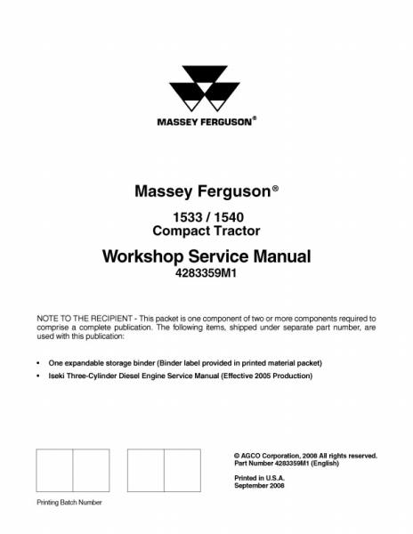 AGCO 1533 1540 Compact Tractor (packet) Service Manual 4283359M1 English