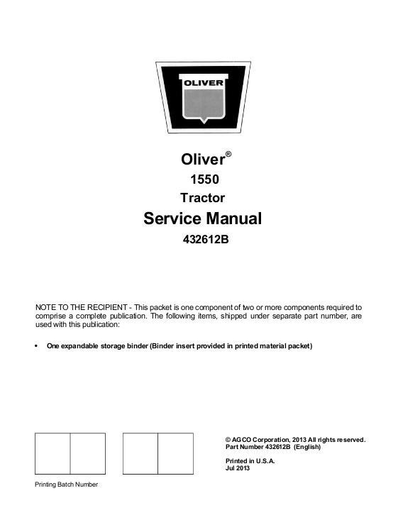 AGCO 1550 1550 Tractor (gas and diesel) (packet) Service Manual 432612B English