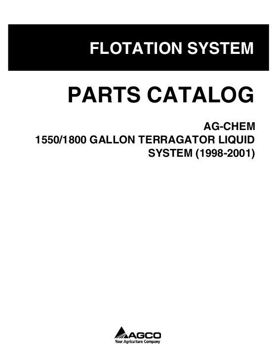 AGCO 1550 1800 Gallon TerraGator (liquid system, 1998-2001) Parts Book AG521520Z English