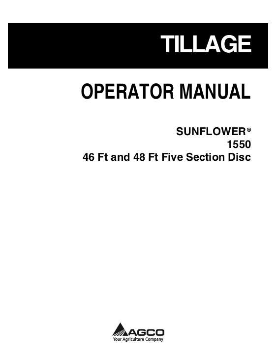 AGCO 1550 Disc Harrow (5 section, 46 and 48 ft) Operator Manual 9971451SNA English