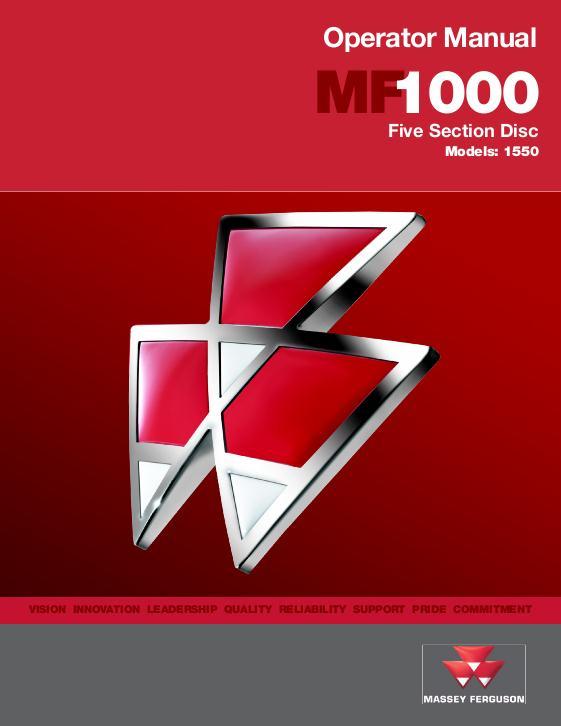 AGCO 1550 Disc Harrow (five section) Operator Manual 9971148MFD English