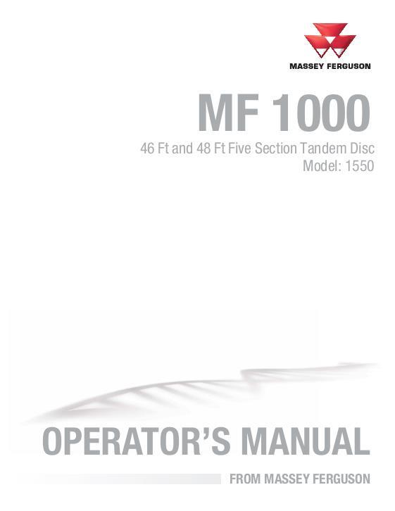 AGCO 1550 Tandem Disc (46 and 48 foot, five section) Operator Manual 9971451MFA English