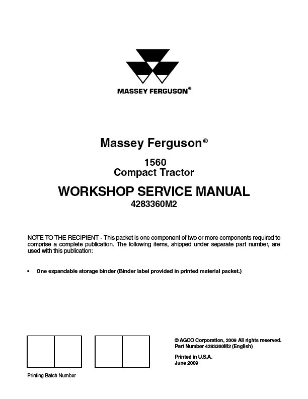 AGCO 1560 Compact Tractor (packet) Service Manual 4283360M2 English