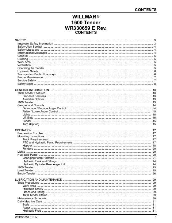 AGCO 1600 Tender (2006-07) Operator Manual WR330659E English