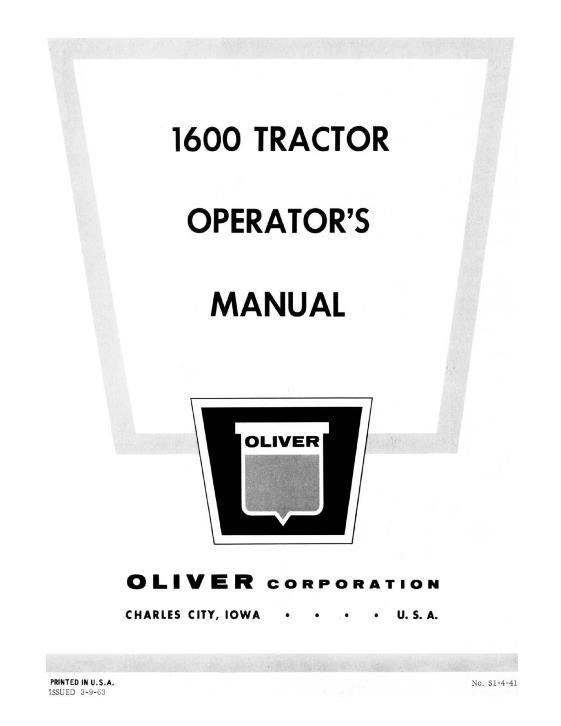 AGCO 1600 Tractor Operator Manual S1-4-41 English