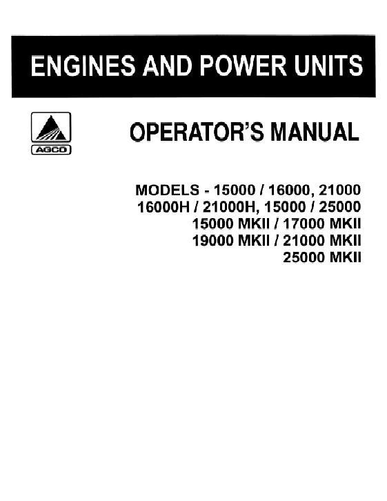 AGCO 16000H, 16000-25000 Mark II, DES-175 DES-275 Engine Operator Manual 74397244 English