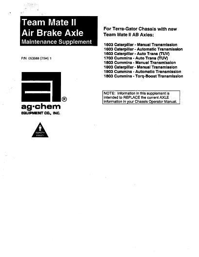 AGCO 1603 1803 TerraGator (Teammate 2 air brake axle) Operator Manual AG053588 English