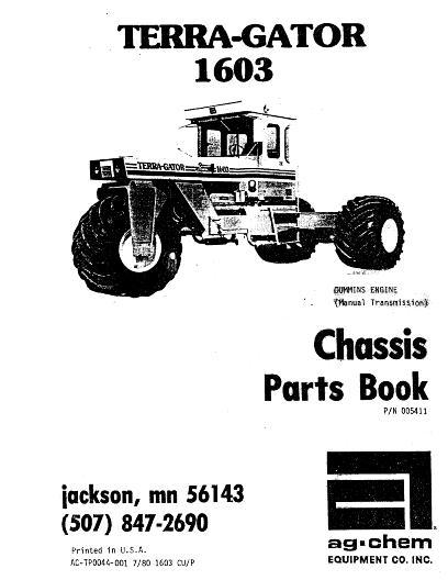 AGCO 1603 TerraGator (chassis, Cummins, man trans) Parts Book AG005411 English