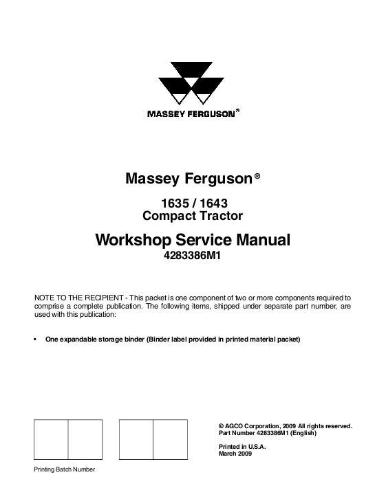 AGCO 1635 1643 Compact Tractor (packet) Service Manual 4283386M1 English