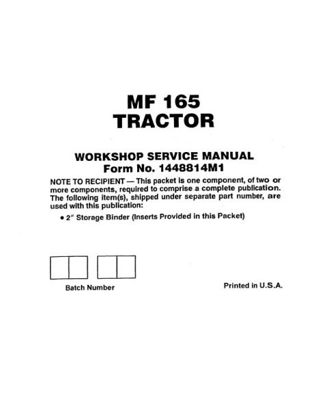 AGCO 165 Tractor (packet) Service Manual 1448814M1 English