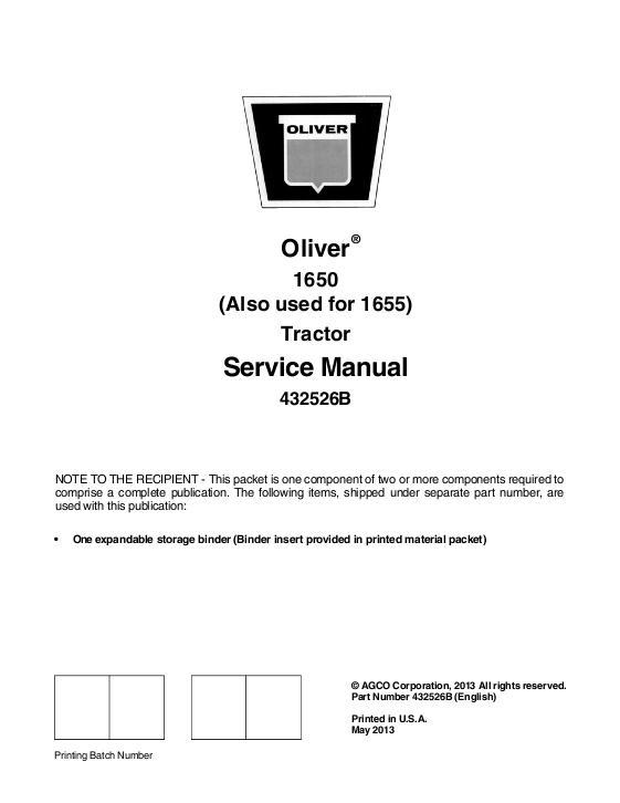 AGCO 1650 1655 Tractor (packet) Service Manual 432526B English