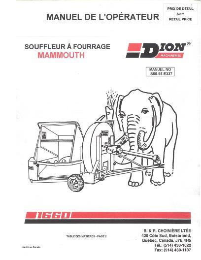AGCO 1660 Forage Blower (Mammouth, 1995) Operator Manual S5595E337 French