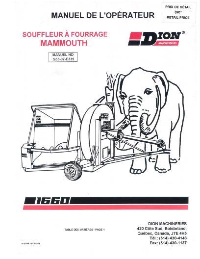 AGCO 1660 Forage Blower (Mammouth, 1997) Operator Manual S5597E339 French