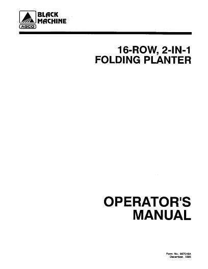 AGCO 16R30 16F30 Black Machine Planter (2 in 1, 1996) Operator Manual 987049A English
