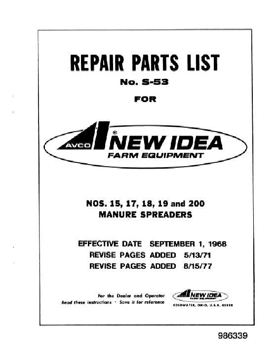 AGCO 17 18 19 200 201 Manure Spreader Parts Book 986339 English