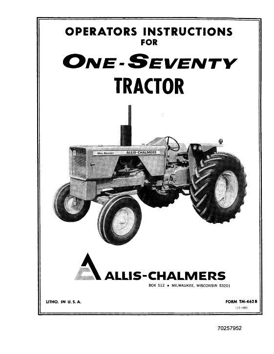 AGCO 170 Tractor (prior sn 07501) Operator Manual 70257952 English