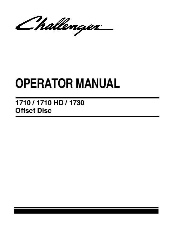 AGCO 1710 1710HD 1730 Disc Harrow (offset) Operator Manual 9971241CHC English