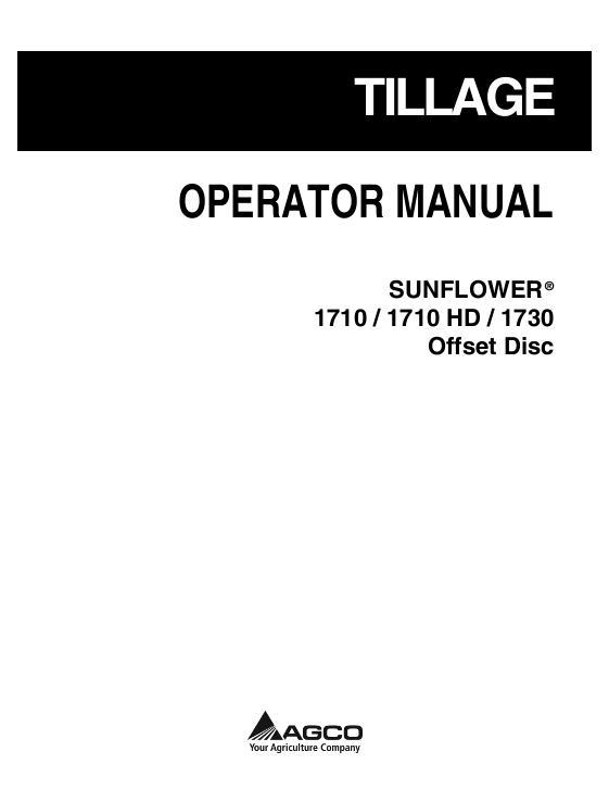 AGCO 1710 1710HD 1730 Disc Harrow (offset) Operator Manual 9971241SNC English